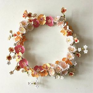 Antique Style Iron <b>Flower</b> Wreath Wall Hanging Ornament with Ribbon Shabby Chic Floral <b>Garland</b> for Wedding & Holiday Wall Decor - Product Image 2