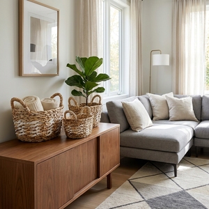 Juego de Cestas de Almacenamiento de Jacinto de Agua Natural, Diseño Ovalado con Patrón Blanco, Organizador de Mesa, Decoración, Diseño Artístico Puro - Product Image 4
