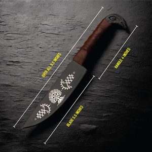 Cuchillo Vikingo de Caza de 9.5 Pulgadas, Hoja de Acero de Damasco, Mango de Cuerno de Toro, Recubrimiento de Polvo Negro, Acero con Alto Contenido de Carbono, Grabados Nórdicos - Product Image 5