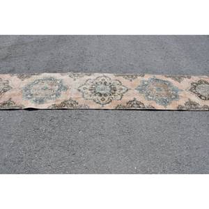 Classique Beige Bleu Laine Tapis 2.5 X 12.2ft À La Main Turc Rectangle Patchwork Latex Support pour Salon Chambre 4m Largeur - Product Image 3