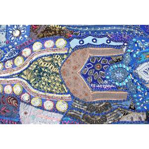 Indian Bohemian <b>Tapestry</b> <b>Wall</b> Hanging Handmade Embroidered Fabric Peacock Blue Abstract for Outdoor Christmas Halloween Decor - Product Image 2