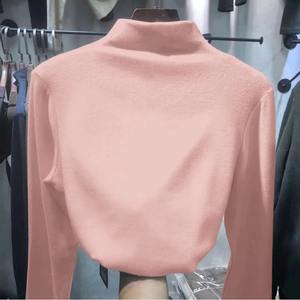 T-shirt de base chaud coupe ajustée d'hiver pour femmes épaissi double face velours givré col demi-haut décontracté manches de couleur pure - Product Image 5