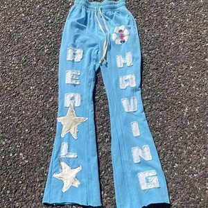Custom Heavy Streetwear Fleece <b>Joggers</b> Graphic Vintage Distressed Acid Wash Puff Print <b>Stacked</b> Sweatpants Skinny Winter Sweat - Product Image 1