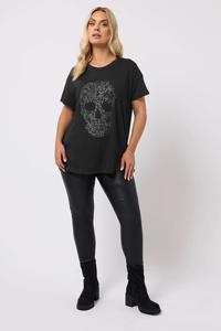 <b>Black</b> Skull Embellished Graphic Loose Summer Eco-Friendly T-<b>Shirt</b> for <b>Women</b> - Product Image 2
