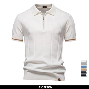 AIOPESON Polo deportivo con cremallera de Color sólido para hombre, Polo social atlético para hombre, Polo ajustado de oficina - Product Image 6