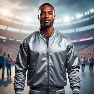 Blouson aviateur d'hiver décontracté en satin pour hommes 100% polyester boutonné en tissu satiné vestes d'université athlétiques pour hommes - Product Image 6