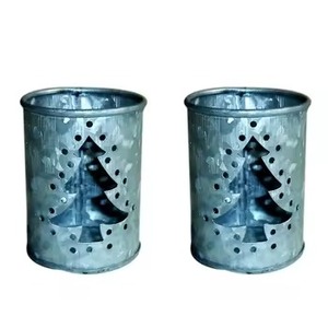 Galvanized Finish Metal Candle Jar With Wooden <b>Lid</b> for Home <b>Decor</b> Usage Christmas Decorative Item - Product Image 4