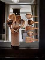 Ensemble d'ustensiles de cuisine en bois de qualité supérieure |   6 pièces d'ustensiles de cuisine antiadhésifs en bois naturel (cuillères, spatules, fourchettes) pour une utilisation quotidienne