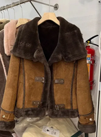 Winter Schaffell Mantel Kunst pelz Leder Frauen Warme Lammhaut Jacke Reiß verschluss Langarm Kurz Casual Outwear
