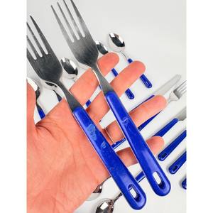 Juego de cubiertos de acero inoxidable Vintage 1970s, 22 piezas | Asas de plástico Azul | Juego de cubiertos retro moderno de mediados de siglo - Product Image 3