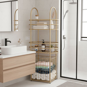 Bathroom Shelves <b>Iron</b> Frame Storage Shelf with Baskets KPT68014 - Product Image 2