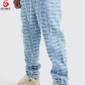 Conjunto Personalizado de Dos Piezas para Hombre 2023 Ropa Urbana Chaqueta de Mezclilla Jacquard y Jeans Fabricante de Ropa al por Mayor Chándales - Product Image 5