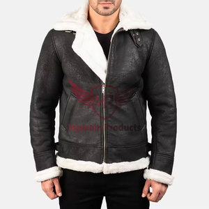 Winter Wool Leather <b>Men's</b> Fur Oversize <b>Jacket</b> - Aviator Style Real <b>Sheepskin</b> Leather <b>Jacket</b> with Genuine Fur Collar Stylish - Product Image 1