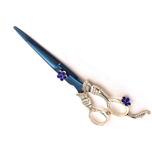 Tijera de peluquero con acabado de plasma de Color azul con acabado plateado Mango de diseño elegante Tijeras profesionales de corte de pelo de acero inoxidable - Product Image 5