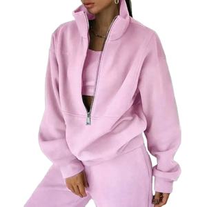 Sudadera con capucha personalizada con cremallera, Sudadera con capucha de gran tamaño con cuello levantado, Sudadera con capucha de invierno para mujer, Sudadera con capucha de tela tejida 2026 - Product Image 1