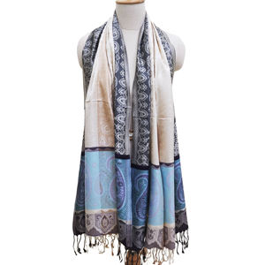 Jamavar ผ้าคลุมไหล่อินเดียลายทางแบบกลับด้านได้ทำจากผ้าไหมแท้ลายทางแบบหรูหรา kaskol bufanda echarpe scialle สำหรับยาว - Product Image 1