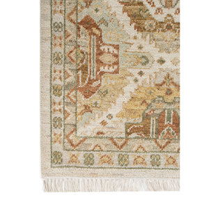 Alfombras de Lana Anudadas a Mano Gulnar Ivory, Diseño de Medallón 3D, para Uso Doméstico, Sala de Estar, Pasillo, Habitación Juvenil, Diseño de Rompecabezas - Product Image 4