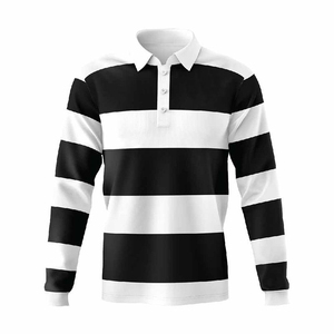 Camiseta de Rugby de manga corta sólida de corte clásico para hombre, ropa informal de entrenamiento deportivo con logotipo personalizado de punto de algodón teñida lisa - Product Image 3