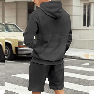 Conjunto de Sudadera con Capucha y Pantalones Cortos de Algodón 100% para Hombre, Diseño Personalizado, Informal de Invierno, Color Sólido, Cómodo - Product Image 3