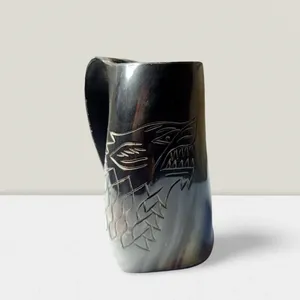 แก้วฮอร์นทำด้วยมือทำจากเขาควายแท้มีลวดลายธรรมชาติเนื้อเงางามสำหรับการดื่มแบบดั้งเดิม - Product Image 6