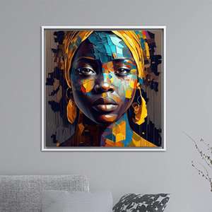 Impression sur toile de femme africaine abstraite : portrait mosaïque vibrant, décoration bohème moderne, toile encadrée BLANCHE - Product Image 1