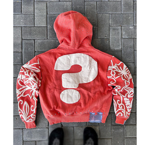 Sweat à capuche zippé en molleton de coton personnalisé 500gsm avec strass recadrée surdimensionné lavage à l'acide sweats à capuche zippés à impression bouffante - Product Image 5