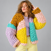 Cardigan ample en tricot color block pour femme, style automne, en mélange de laine, à manches longues, chaud et décontracté
