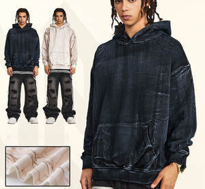 Sweat à capuche ultra lourd en éponge française unisexe sweat à capuche surdimensionné sans ficelle pour homme - Product Image 3