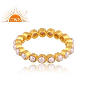 Último diseño hecho a mano 18K chapado en oro perla natural eternidad anillo Demi joyería fina para mujer regalo para ella - Product Image 3