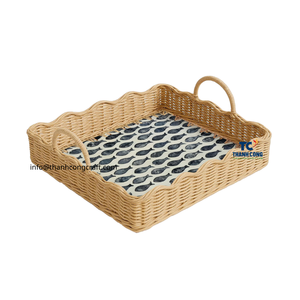 Bonito diseño SQUARE RATTAN TRAY con brillante Capiz MADRE DE PERLA incrustaciones Vietnam bandeja artesanal para regalo de exhibición de hogar de lujo - Product Image 1