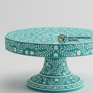 Support à gâteau rond en os bleu de luxe, fait à la main, écologique, pour les fêtes, piédestal pour des réceptions élégantes, à vendre - Product Image 2