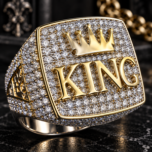 Bague Couronne KING en Moissanite VVS de Haute Qualité, Sertie Pavé, en Argent 925 Bicolore, Coupe Ronde, Style Hip Hop, Bague Chevalière, Bijoux Fins pour Hommes - Product Image 2