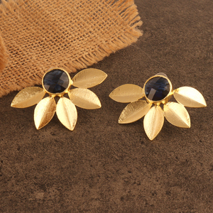 Pendientes de oro de hoja botánica, joyería de moda Floral minimalista de cuarzo iolita para mujer, perfecta para regalar - Product Image 5