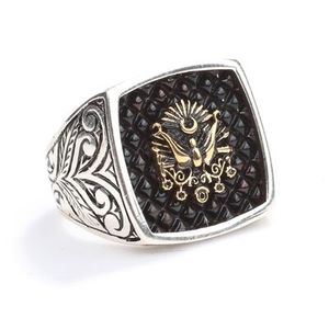 Bague pour homme en argent sterling 925, style hip-hop géométrique, avec emblème d'écusson gravé, sertissage invisible, pour usage quotidien - Product Image 2