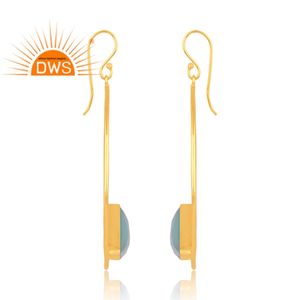 Dernière conception faite à la main 18K plaqué or naturel Aqua calcédoine pierres précieuses balancent boucle d'oreille Demi fabricant de bijoux fins - Product Image 3