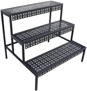 Metal Black Rectangular Ladder Flower <b>Pots</b> Plant Display Rack 3 Tiers Metal Plant <b>Stand</b> For Outdoor Indoor in Best Price - Product Image 2
