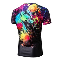 Premium kalite erkek kısa kollu t-shirt moda 3D renkli boya baskılı karışık renkli yüceltilmiş
