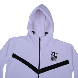 Conjunto de dos piezas de chándal de lana tecnológica para hombre blanco y negro con logotipo de bordado y diamantes de imitación, pantalones de chándal de entrenamiento físico para gimnasio - Product Image 4