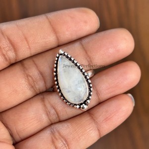 Anillos de Piedra Lunar Arcoíris Plateados, Anillos de Piedra Lunar al por Mayor, Anillos de Diseñador, Regalos de Boda, Aniversarios - Product Image 1