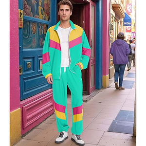 Survêtements de style vintage des années 80 pour hommes rétro Hip Hop respirant des années 70 veste coupe-vent 2 pièces costume d'Halloween décontracté - Product Image 1