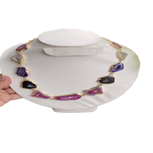 Agate druzy necklace <b>Crystal</b> Gemstones Carved with Silver Electroplated Engraving Mascot Style necklace - Product Image 3