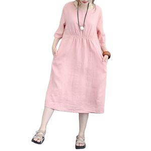 Vestido corto de lino para mujer, ropa de lino a la moda, Algodón puro, manga corta, étnico, bohemio, longitud hasta la rodilla, precio al por mayor - Product Image 1
