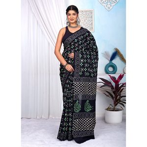 Cotton Saree with Block Print Elegant Long Durable Shawl - Product Image 1