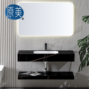 Tocadores de baño de superficie sólida flotante modernos, lavabo de pizarra de <span class=keywords><strong>roca</strong></span> colgada en la pared, tocador de baño de doble capa para Hotel - Product Image 4