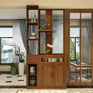 Nouvelle Armoire de Séparation en Bois Massif de Style Chinois avec Verre Cannelé pour Salon, Entrée, Couloir, Salle à Manger - Product Image 4