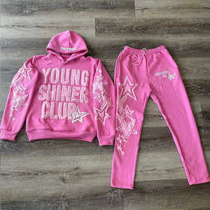 Conjunto de chándal apilado con estampado Puff personalizado de alta calidad transpirable algodón/poliéster/Spandex niños chándal acampanado - Product Image 2