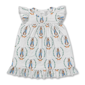 Robe de Pâques pour bébé fille avec manches bouffantes blanches, tenue pour enfant, vêtements pour enfants, ensemble de vêtements pour enfants, OEM/ODM/RTS - Product Image 2