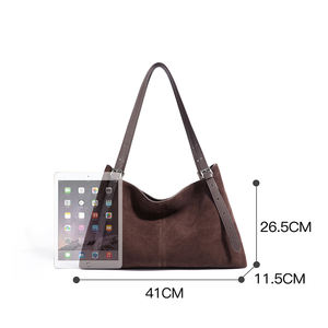 Bolso de mano de cuero genuino de lujo Retro de otoño para mujer, bolso de mano grande de gamuza, bolso de hombro con diseño de gamuza elegante - Product Image 5