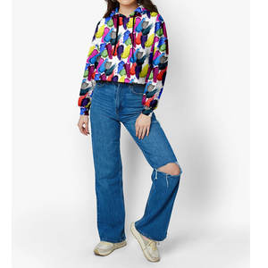 Sudadera con capucha elegante de mezcla de algodón para mujer con dobladillo recortado y Capucha ajustable Sudadera con capucha corta para mujer con sensación ligera - Product Image 5