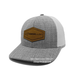 Couleur gris chiné patchs en cuir personnalisés Logo camionneur chapeaux OEM tissu forme structurée mi-profil camionneur casquettes bord pré incurvé - Product Image 2